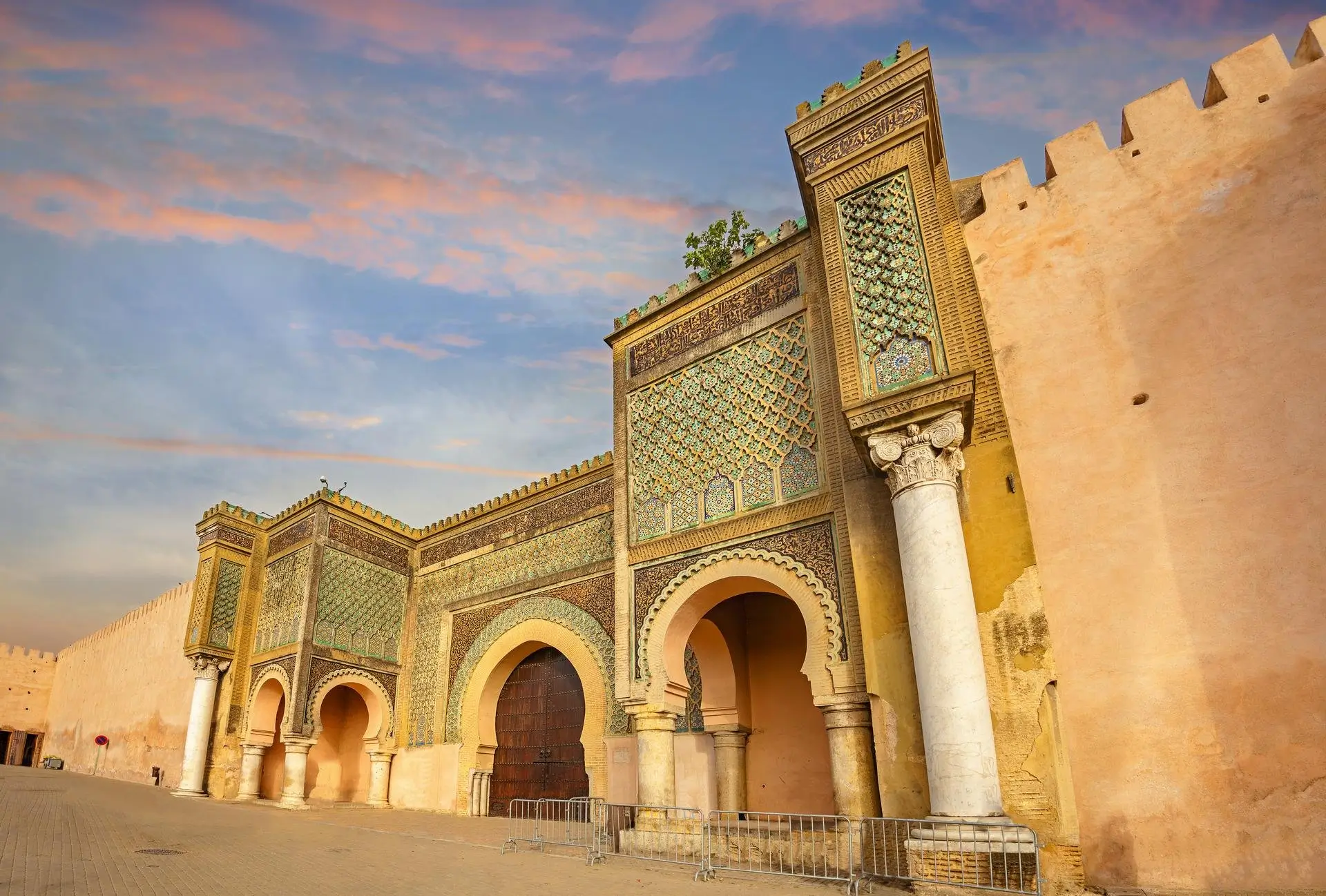 The iconic blue gate of Bab Bou Jeloud in Fes, Morocco.